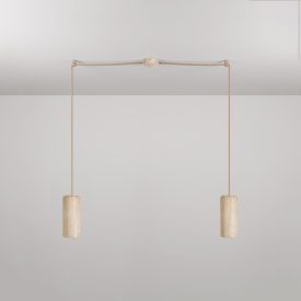   Suspended lamp with 2 drops and wooden lampshades for Tub-E27 spotlights