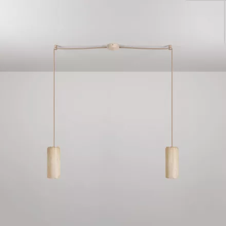 Suspended lamp with 2 drops and wooden lampshades for Tub-E27 spotlights