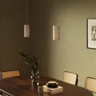 Suspended lamp with 2 drops and wooden lampshades for Tub-E27 spotlights