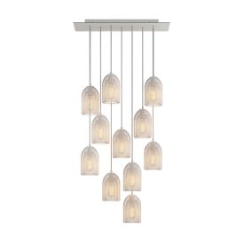   11-light pendant lamp with 675 mm rectangular XXL Rose-One, fabric cable and metal Ghostbell lampshade