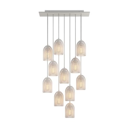 11-light pendant lamp with 675 mm rectangular XXL Rose-One, fabric cable and metal Ghostbell lampshade