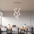 11-light pendant lamp with 675 mm rectangular XXL Rose-One, fabric cable and metal Ghostbell lampshade