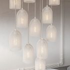 11-light pendant lamp with 675 mm rectangular XXL Rose-One, fabric cable and metal Ghostbell lampshade