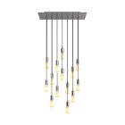 14-light pendant lamp with 675 mm rectangular XXL Rose-One, fabric cables and metal coating