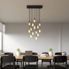 14-light pendant lamp with 675 mm rectangular XXL Rose-One, fabric cables and metal coating