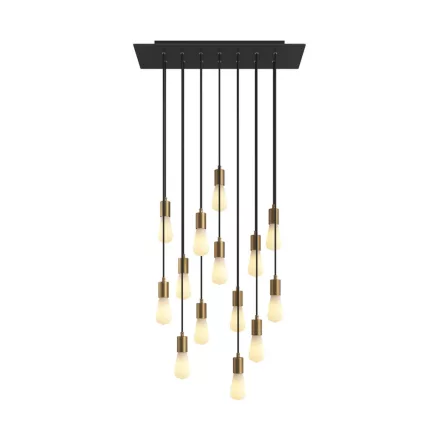 14-light pendant lamp with 675 mm rectangular XXL Rose-One, fabric cables and metal coating