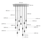 14-light pendant lamp with 675 mm rectangular XXL Rose-One, fabric cables and metal coating