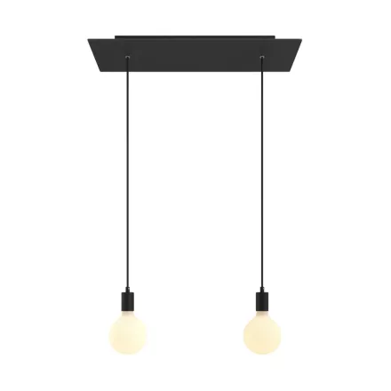 2-light pendant lamp with 675 mm rectangular XXL Rose-One, fabric cable and metal coating