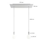 2-light pendant lamp with 675 mm rectangular XXL Rose-One, fabric cable and metal coating