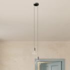 2-light multifunctional pendant lamp with fabric cables and metal surfaces
