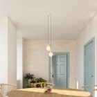 2-light multifunctional pendant lamp with fabric cables and metal surfaces