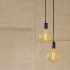 2-light multifunctional pendant lamp with fabric cables and metal surfaces