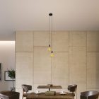 2-light multifunctional pendant lamp with fabric cables and metal surfaces