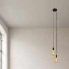 2-light multifunctional pendant lamp with fabric cables and metal surfaces
