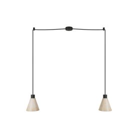2-light pendant lamp with wooden conical lampshades