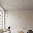 Spider - 3-light multifunctional pendant lamp Made in Italy with fabric cables and Drop lampshade