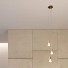 3-light multifunctional pendant lamp with fabric cables and metal surfaces