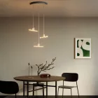 Esse14 suspended lamp with 3 asymmetrical curtains, Rose-One accessories, fabric cables and metal coatings