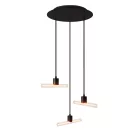 Esse14 suspended lamp with 3 asymmetrical curtains, Rose-One accessories, fabric cables and metal coatings
