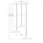 Esse14 suspended lamp with 3 asymmetrical curtains, Rose-One accessories, fabric cables and metal coatings
