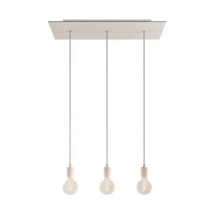 3-light pendant lamp 675 mm rectangular with XXL Rose-One, fabric cable and metal surface