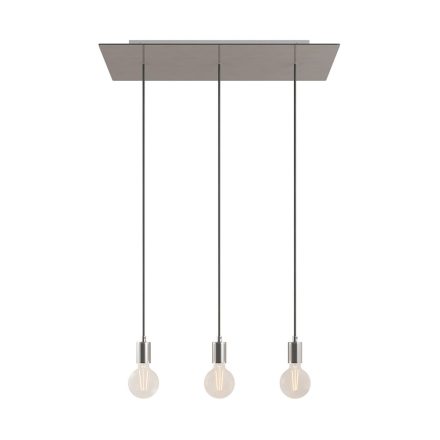 3-light pendant lamp 675 mm rectangular with XXL Rose-One, fabric cable and metal surface