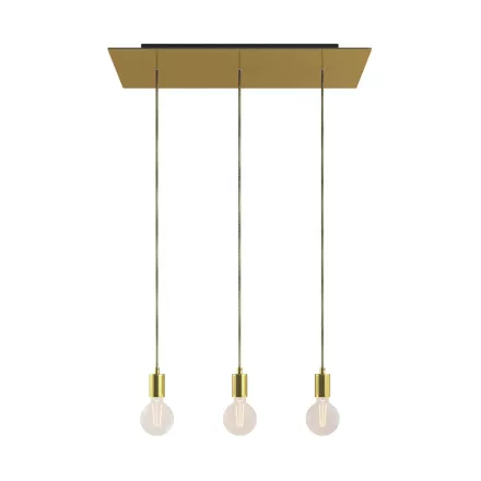 3-light pendant lamp with 675 mm rectangular XXL Rose-One, fabric cable and metal surfaces