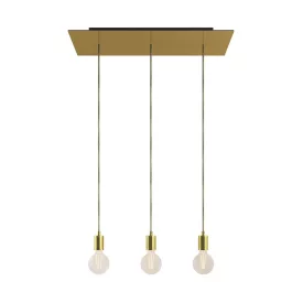   3-light pendant lamp with 675 mm rectangular XXL Rose-One, fabric cable and metal surfaces