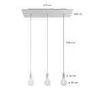 3-light pendant lamp with 675 mm rectangular XXL Rose-One, fabric cable and metal surfaces