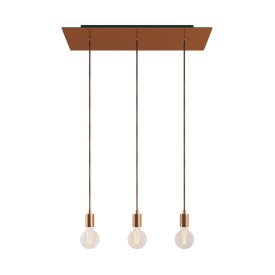   3-light pendant lamp with 675 mm rectangular XXL Rose-One, fabric cable and metal surfaces