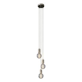   3-light multifunctional pendant lamp with fabric cables and metal surfaces