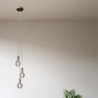 3-light multifunctional pendant lamp with fabric cables and metal surfaces