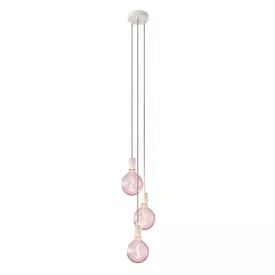   3-light multifunctional pendant lamp with fabric cables and metal surfaces