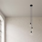 3-light multifunctional pendant lamp with fabric cables and metal surfaces