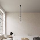 3-light multifunctional pendant lamp with fabric cables and metal surfaces