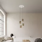 4-light pendant lamp with 400 mm round XXL Rose-One, fabric cable and fabric cylindrical lampshade