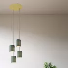 4-light pendant lamp with 400 mm round XXL Rose-One, fabric cable and fabric cylindrical lampshade