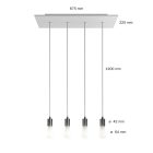 4-light pendant lamp with 675 mm rectangular XXL Rose-One, fabric cables and metal coating