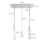5-light pendant lamp with 675 mm rectangular XXL Rose-One, fabric cable and metal coating