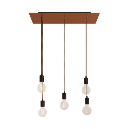 5-light pendant lamp with 675 mm rectangular XXL Rose-One, fabric cable and metal coating