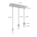 675 mm rectangular XXL Rose-One 6-light pendant lamp with fabric cable and metal coating