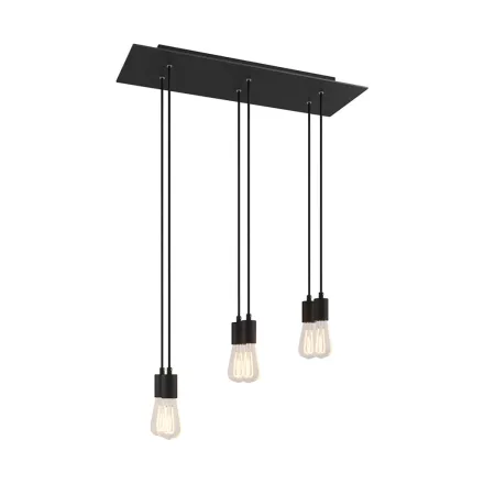 675 mm rectangular XXL Rose-One 6-light pendant lamp with fabric cable and metal coating