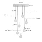 7-light pendant lamp with 675 mm rectangular XXL Rose-One, fabric cables and metal coating
