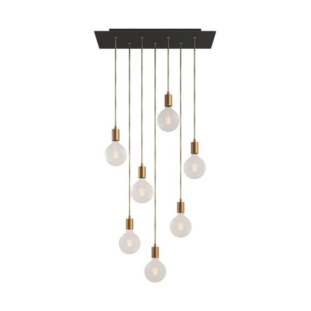 7-light pendant lamp with 675 mm rectangular XXL Rose-One, fabric cables and metal coating