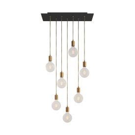   7-light pendant lamp with 675 mm rectangular XXL Rose-One, fabric cables and metal coating