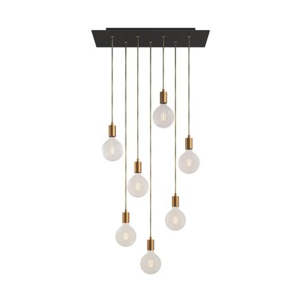  7-light pendant lamp with 675 mm rectangular XXL Rose-One lamp, fabric cable and metal surface