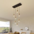 7-light pendant lamp with 675 mm rectangular XXL Rose-One, fabric cables and metal coating