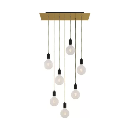7-light pendant lamp with 675 mm rectangular XXL Rose-One, fabric cables and metal coating