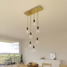 7-light pendant lamp with 675 mm rectangular XXL Rose-One, fabric cables and metal coating