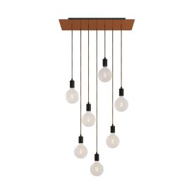   7-light pendant lamp with 675 mm rectangular XXL Rose-One, fabric cables and metal coating